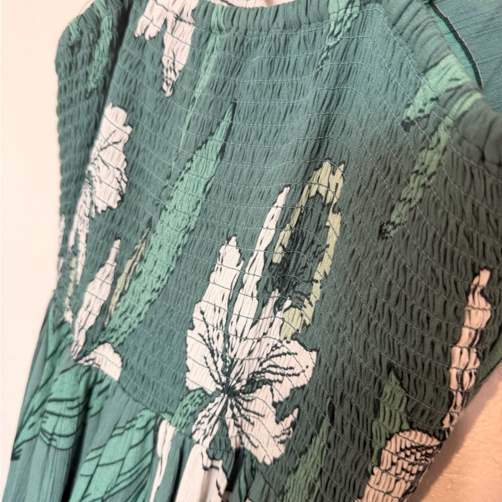Angie Green Floral Midi Dress Cut Out Center Tropical Print Womens Large - Picture 6 of 6